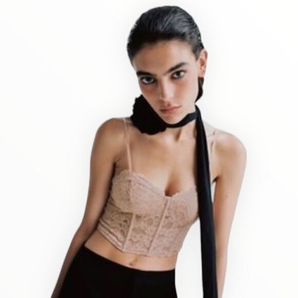 ZARA | Beige-Pink | LACE CORSET STYLE TOP - Picture 4 of 9